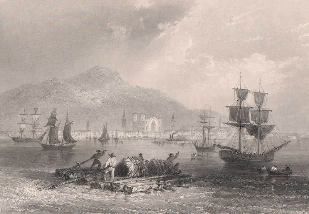 CANADA. Montreal (from the St. Lawrence), Quebec. BARTLETT 1842 old print